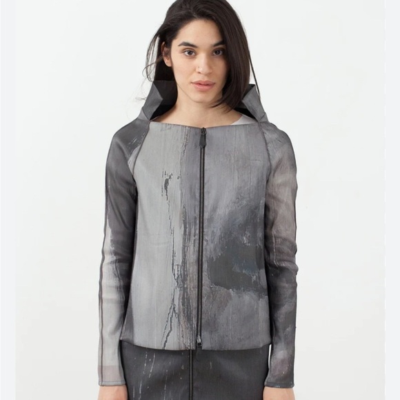 Annette Gortz Germany Dixi Jacket Size 42 Size Large Gray Color Check Minimalism - Picture 1 of 14
